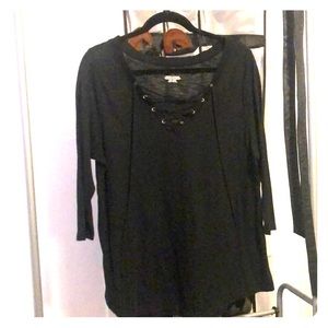 Black 3/4 sleeve lace up shirt